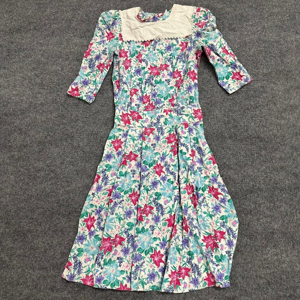You Babes Dress Womens Size 5 Floral Cotton Lace Bib Collar Vintage USA Made